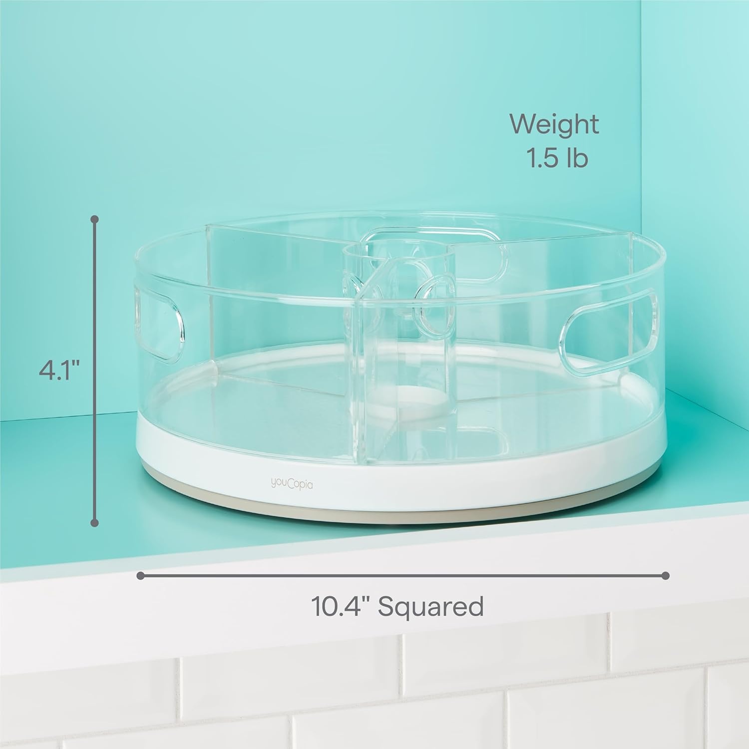 image:imageYouCopia Crazy Susan TwoTier Turntable HeightAdjustable Lazy Susan Organizer for Kitchen Cabinet and Pantry Organization and Storage White3 Bins