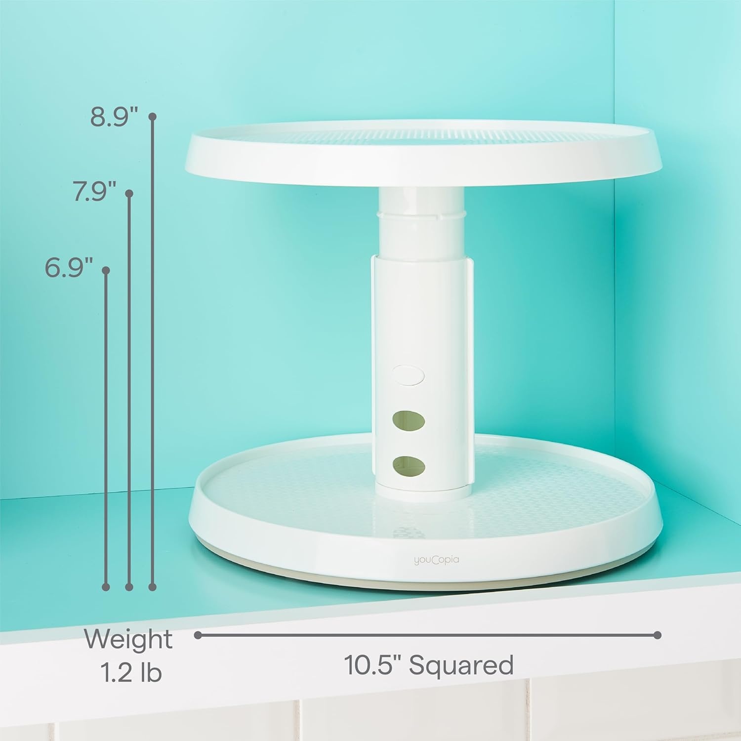 image:imageYouCopia Crazy Susan TwoTier Turntable HeightAdjustable Lazy Susan Organizer for Kitchen Cabinet and Pantry Organization and Storage WhiteTwo Tier