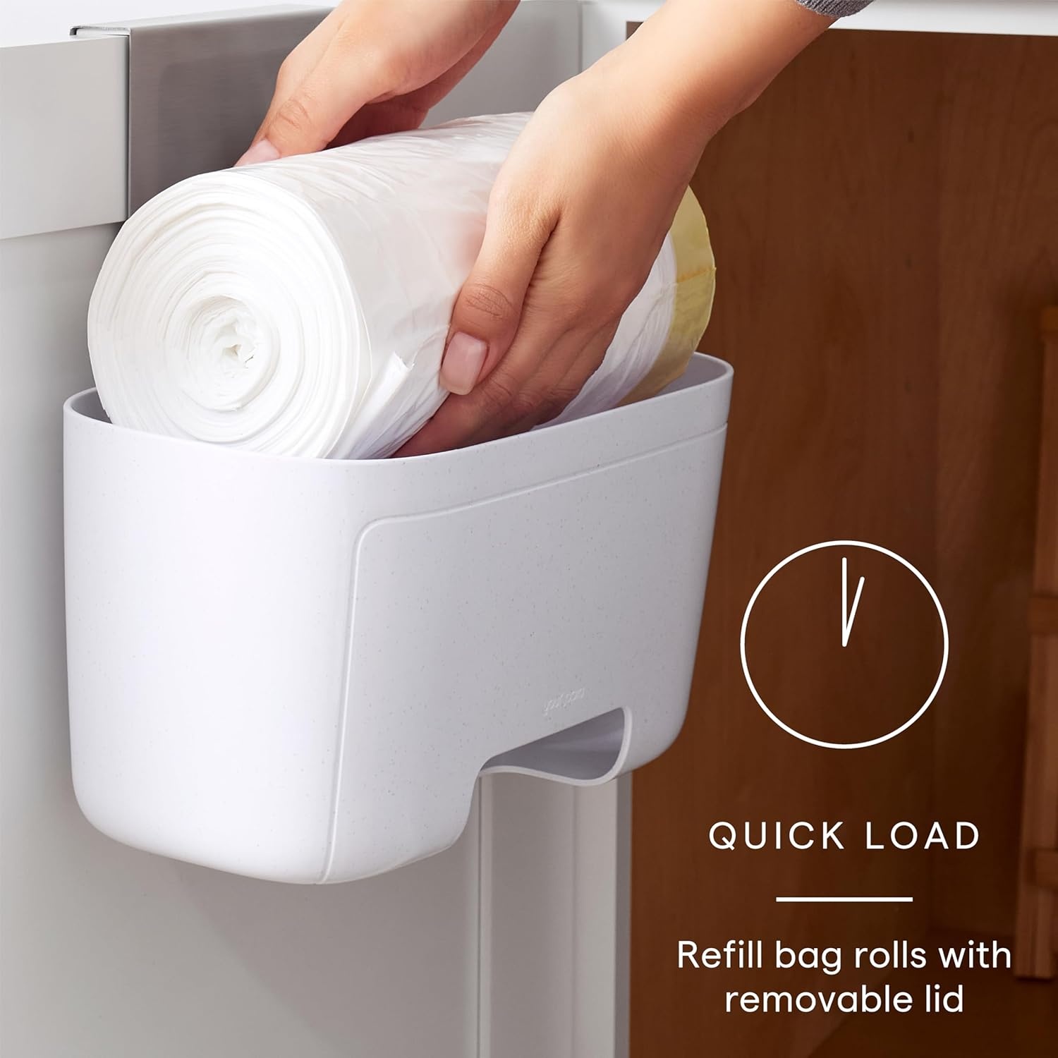 image:imageYouCopia DoorStash Garbage Bag Dispenser Hanging Kitchen Cabinet Door Trash Bag Organizer with Removable Lid for Storage Speckled WhiteGarbage Bag Dispenser