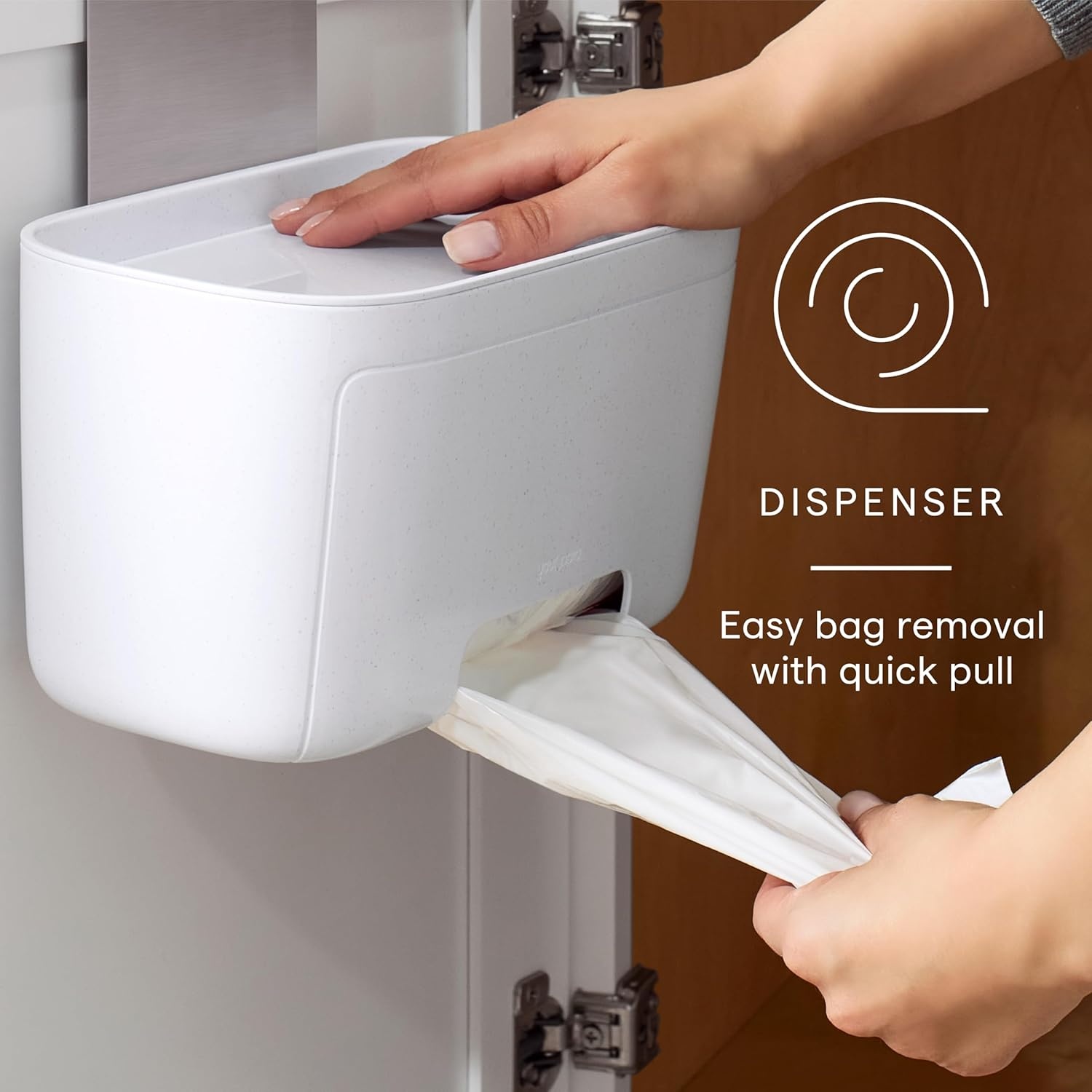 image:imageYouCopia DoorStash Garbage Bag Dispenser Hanging Kitchen Cabinet Door Trash Bag Organizer with Removable Lid for Storage Speckled WhiteGarbage Bag Dispenser