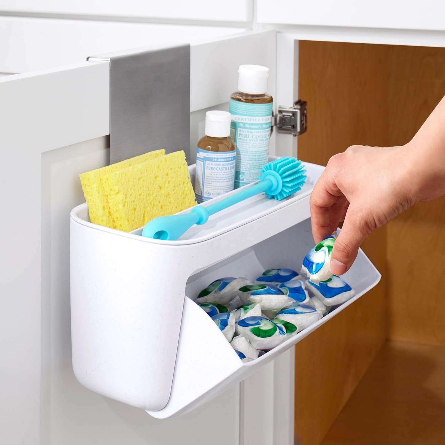 image:imageYouCopia DoorStash Garbage Bag Dispenser Hanging Kitchen Cabinet Door Trash Bag Organizer with Removable Lid for Storage Speckled WhitePod Holder