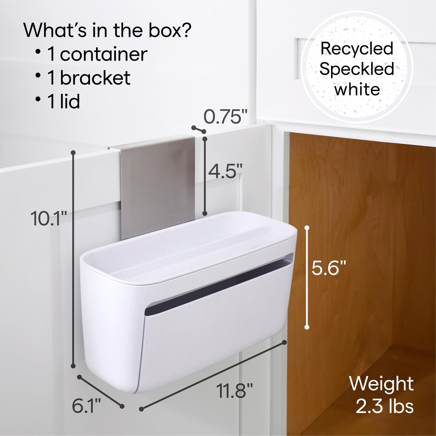 image:imageYouCopia DoorStash Garbage Bag Dispenser Hanging Kitchen Cabinet Door Trash Bag Organizer with Removable Lid for Storage Speckled WhitePod Holder