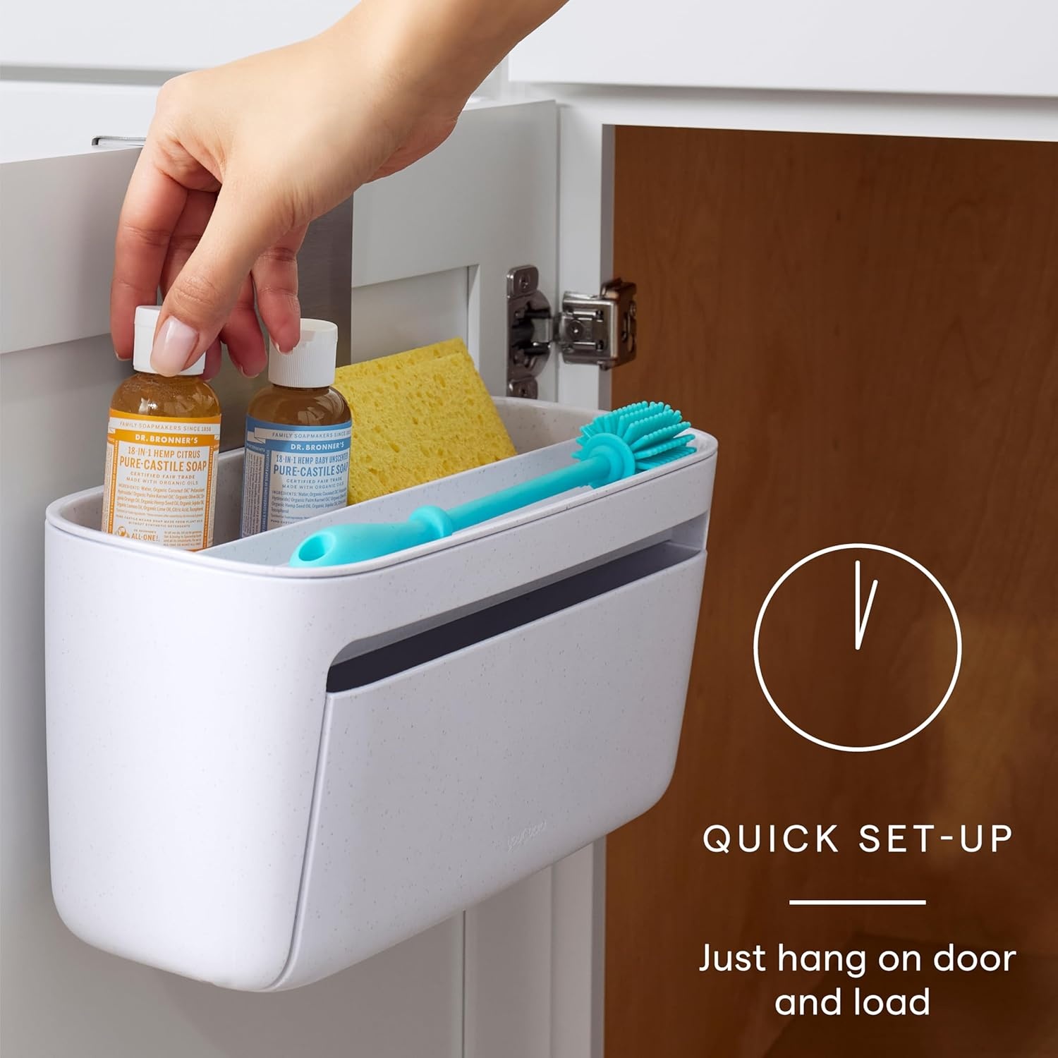 image:imageYouCopia DoorStash Garbage Bag Dispenser Hanging Kitchen Cabinet Door Trash Bag Organizer with Removable Lid for Storage Speckled WhitePod Holder