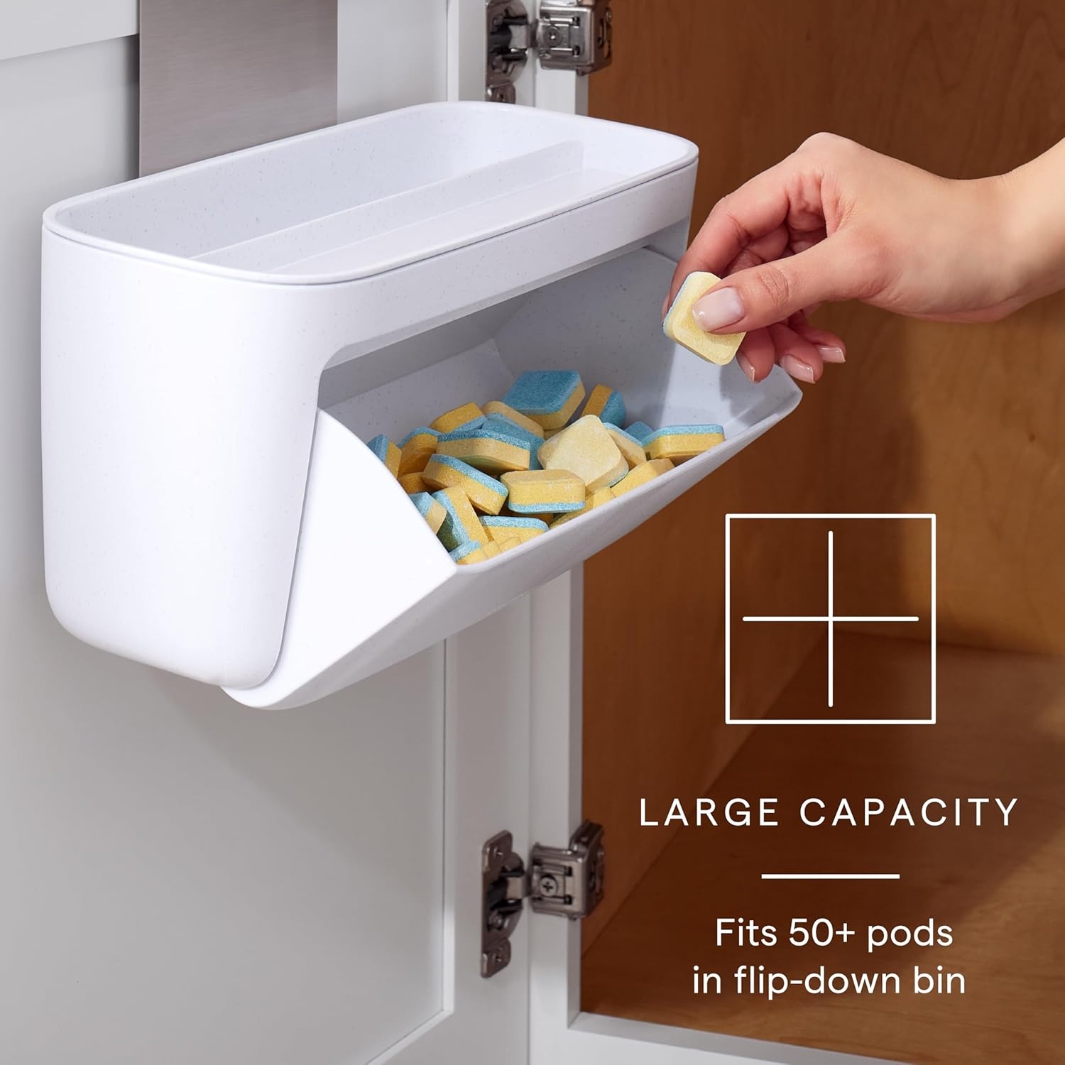 image:imageYouCopia DoorStash Garbage Bag Dispenser Hanging Kitchen Cabinet Door Trash Bag Organizer with Removable Lid for Storage Speckled WhitePod Holder