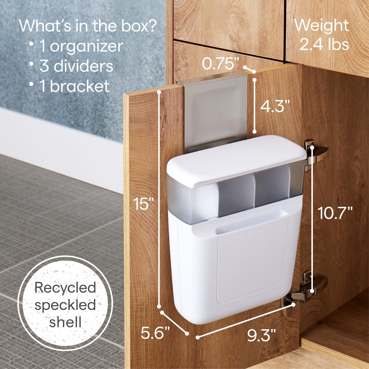image:imageYouCopia DoorStash Garbage Bag Dispenser Hanging Kitchen Cabinet Door Trash Bag Organizer with Removable Lid for Storage Speckled WhiteToiletry Organizer