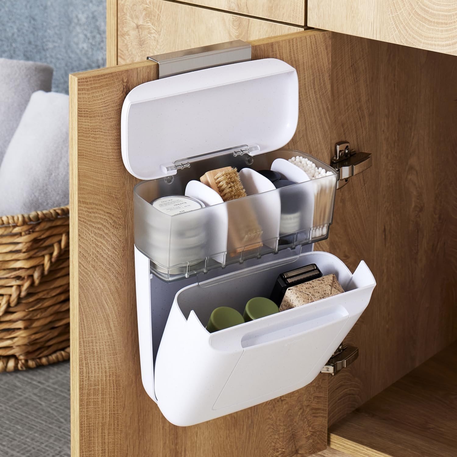 image:imageYouCopia DoorStash Garbage Bag Dispenser Hanging Kitchen Cabinet Door Trash Bag Organizer with Removable Lid for Storage Speckled WhiteToiletry Organizer