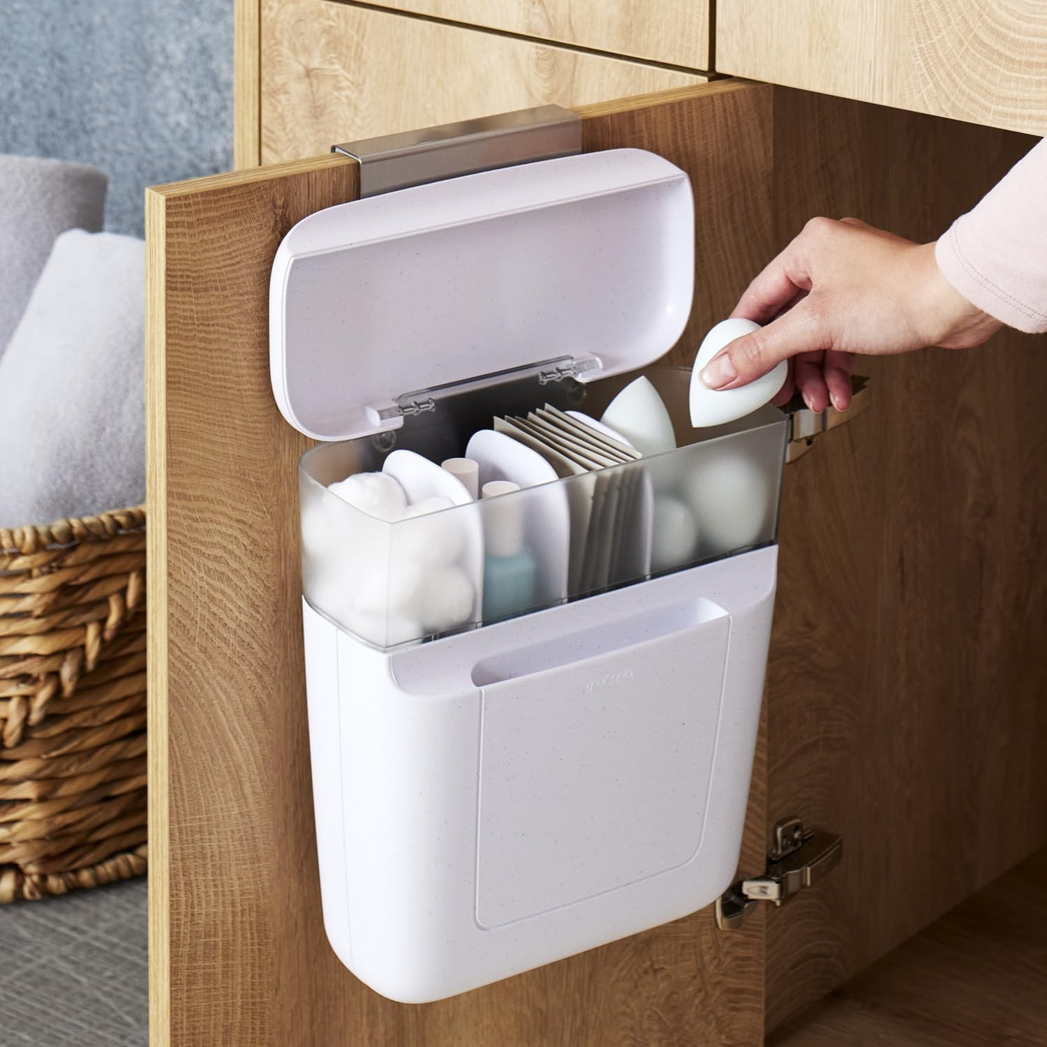 image:imageYouCopia DoorStash Garbage Bag Dispenser Hanging Kitchen Cabinet Door Trash Bag Organizer with Removable Lid for Storage Speckled WhiteToiletry Organizer