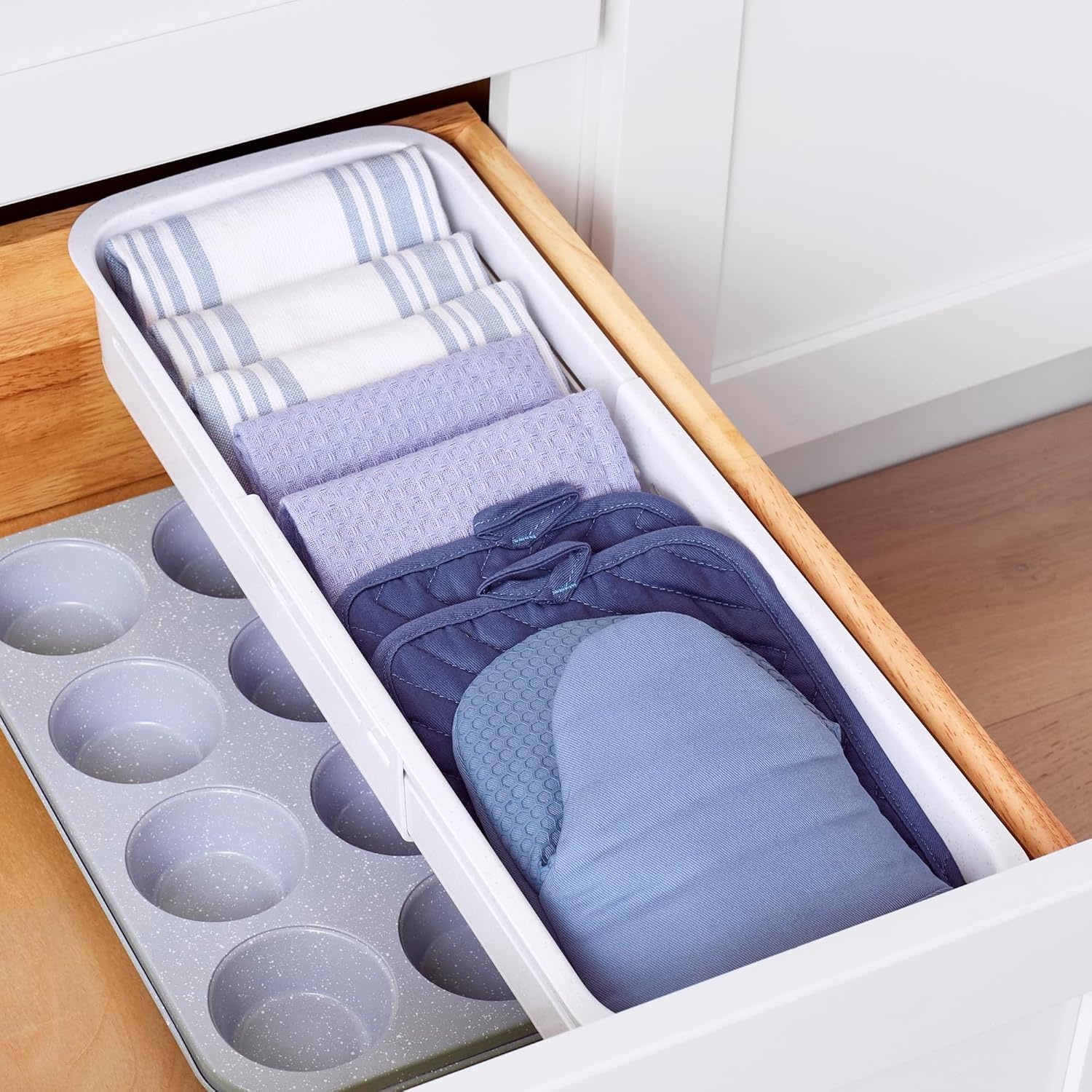 image:imageYouCopia DrawerFit Sliding Drawer Bin Expandable and Adjustable Kitchen Storage Organizer Speckled WhiteBin