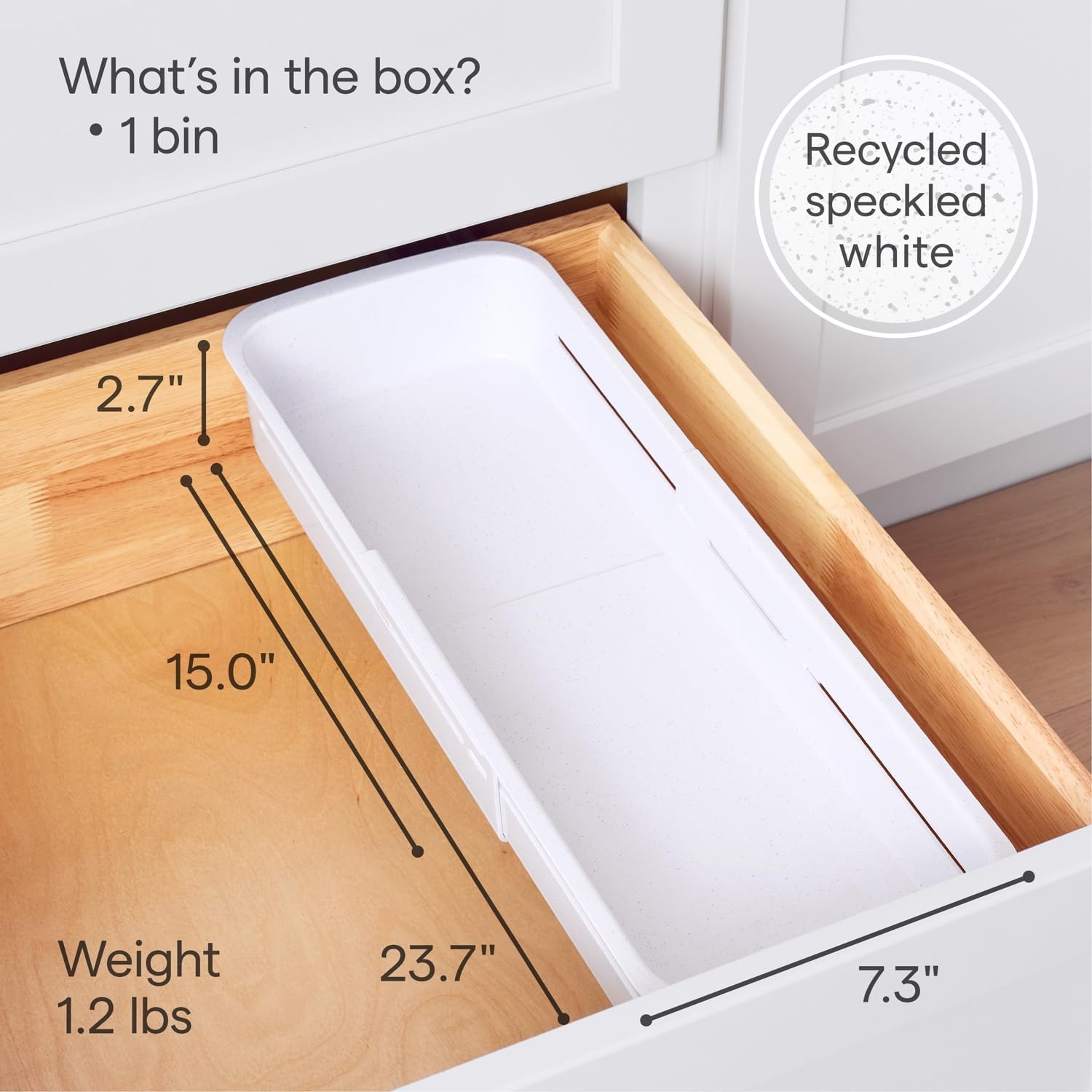 image:imageYouCopia DrawerFit Sliding Drawer Bin Expandable and Adjustable Kitchen Storage Organizer Speckled WhiteBin