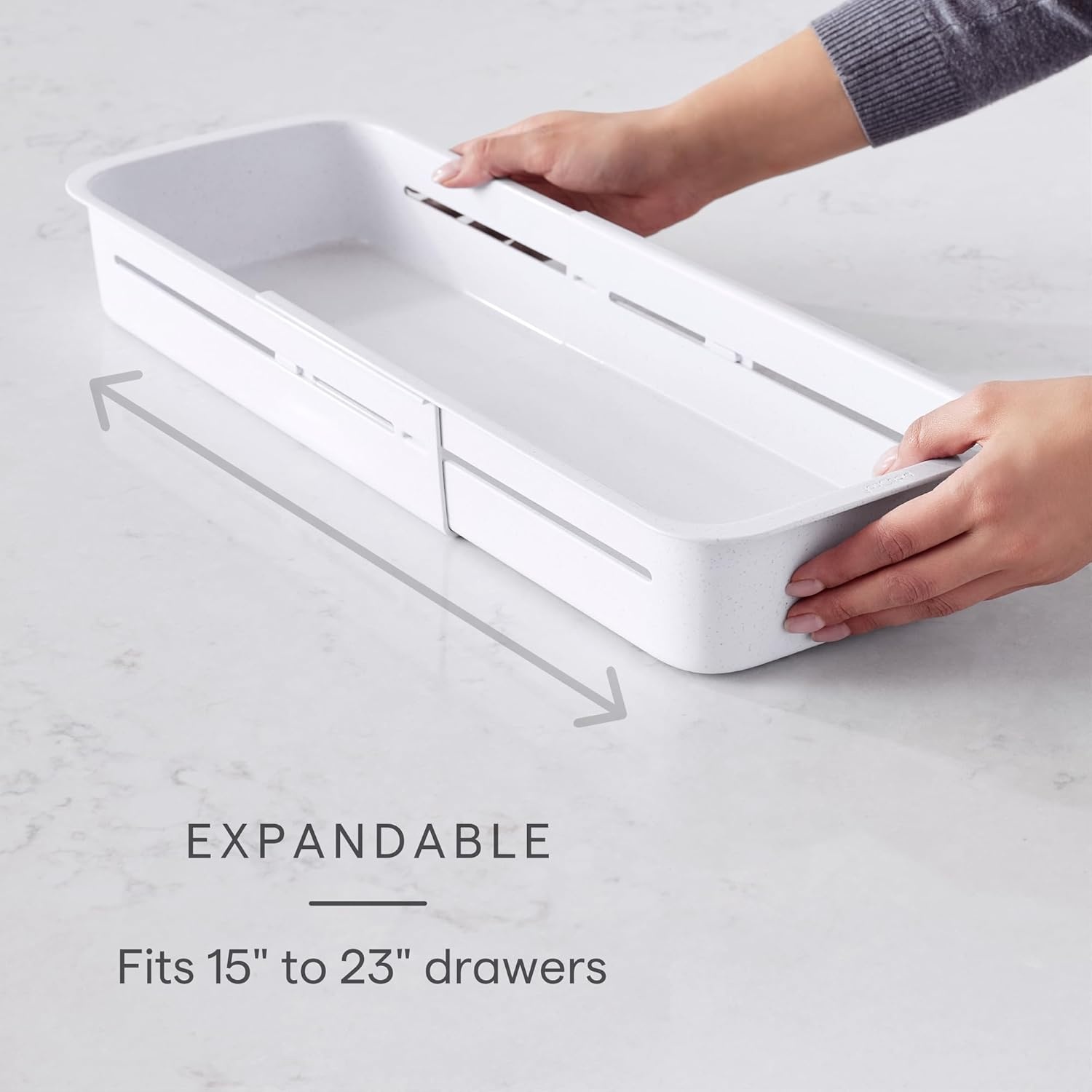 image:imageYouCopia DrawerFit Sliding Drawer Bin Expandable and Adjustable Kitchen Storage Organizer Speckled WhiteBin