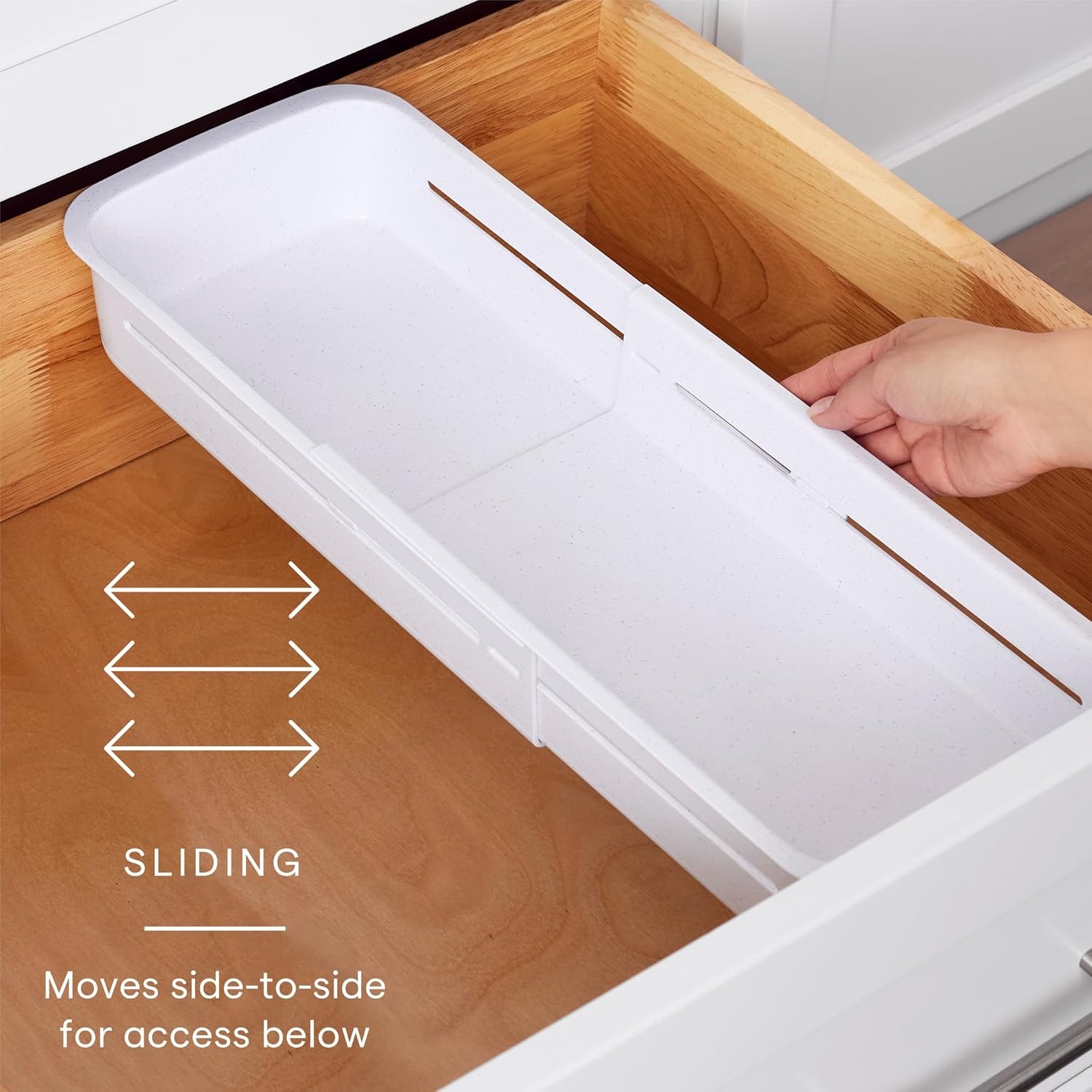 image:imageYouCopia DrawerFit Sliding Drawer Bin Expandable and Adjustable Kitchen Storage Organizer Speckled WhiteBin