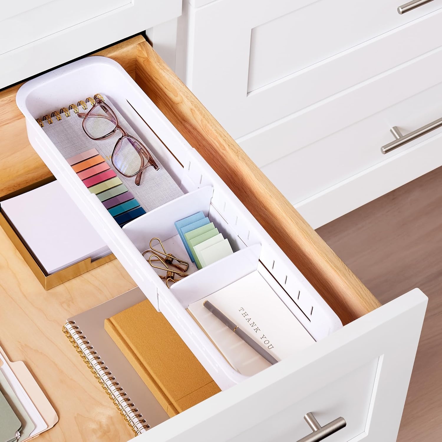 image:imageYouCopia DrawerFit Sliding Drawer Bin Expandable and Adjustable Kitchen Storage Organizer Speckled WhiteSorter