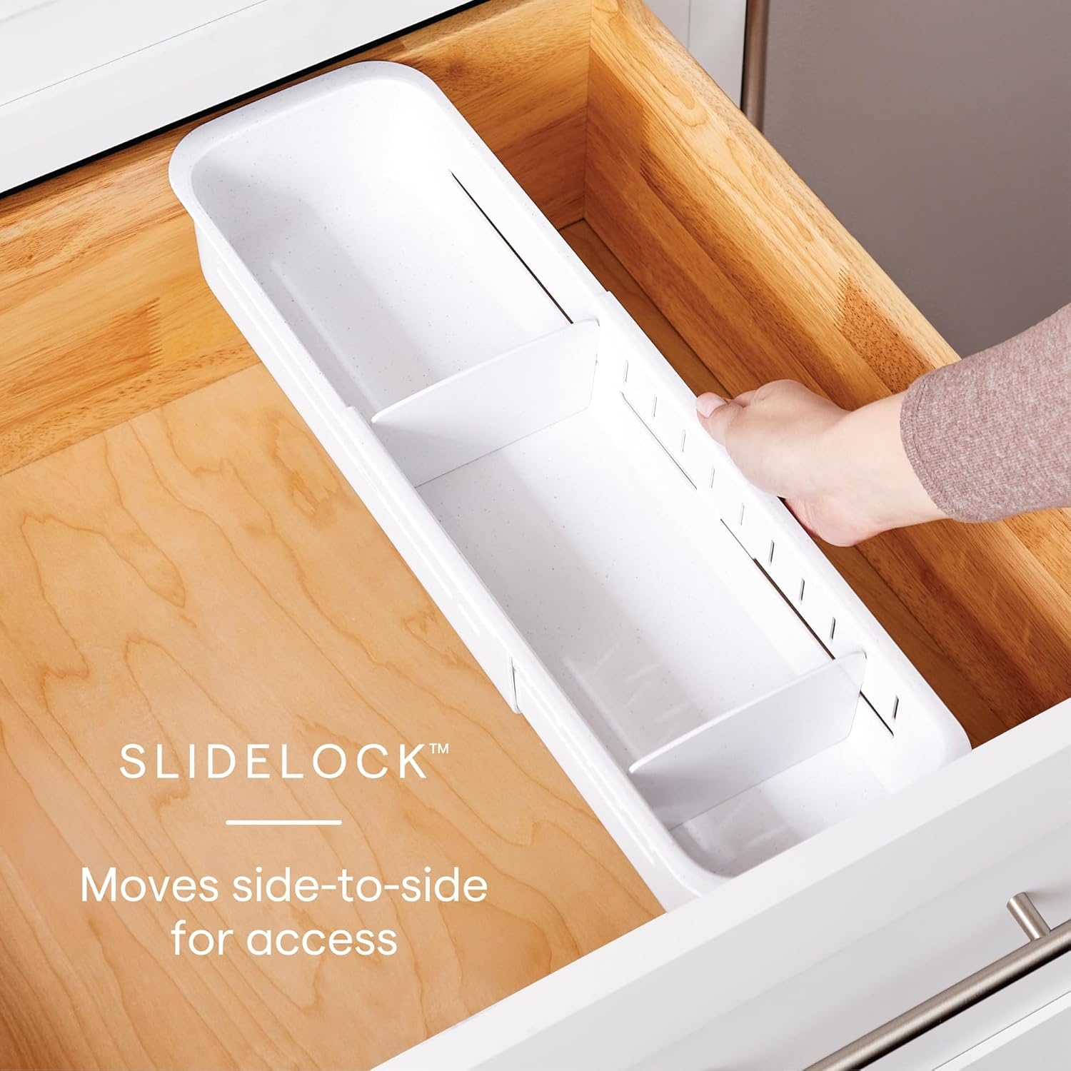 image:imageYouCopia DrawerFit Sliding Drawer Bin Expandable and Adjustable Kitchen Storage Organizer Speckled WhiteSorter