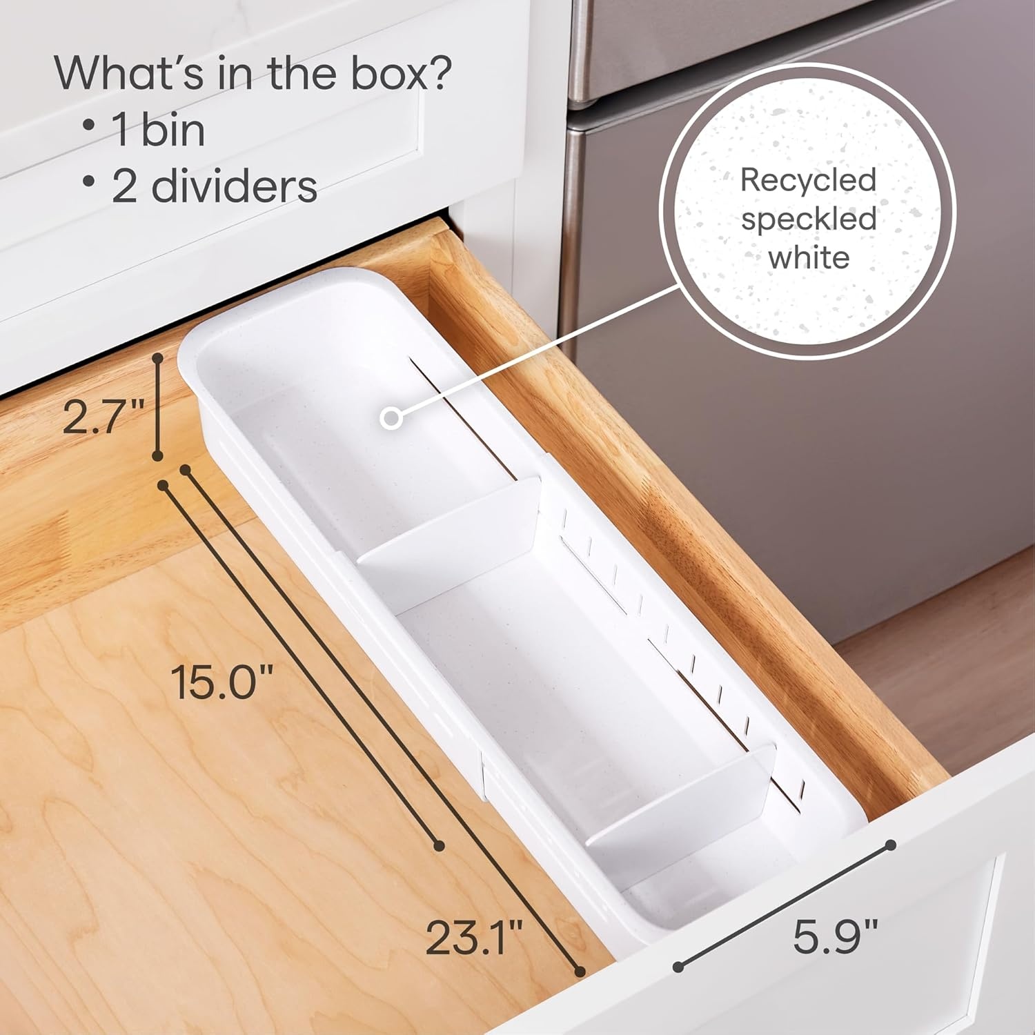 image:imageYouCopia DrawerFit Sliding Drawer Bin Expandable and Adjustable Kitchen Storage Organizer Speckled WhiteSorter