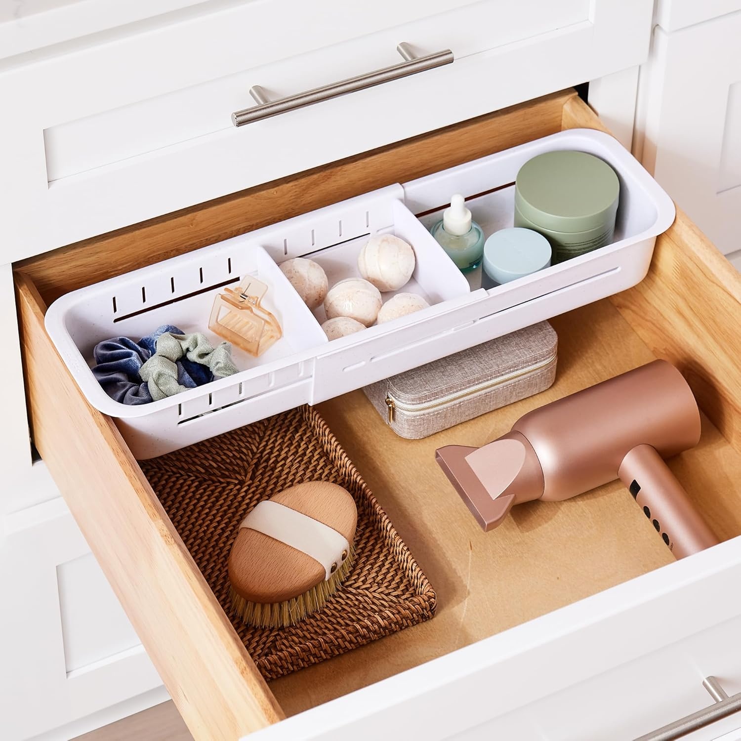 image:imageYouCopia DrawerFit Sliding Drawer Bin Expandable and Adjustable Kitchen Storage Organizer Speckled WhiteSorter