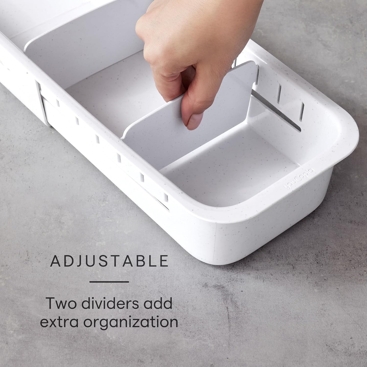 image:imageYouCopia DrawerFit Sliding Drawer Bin Expandable and Adjustable Kitchen Storage Organizer Speckled WhiteSorter
