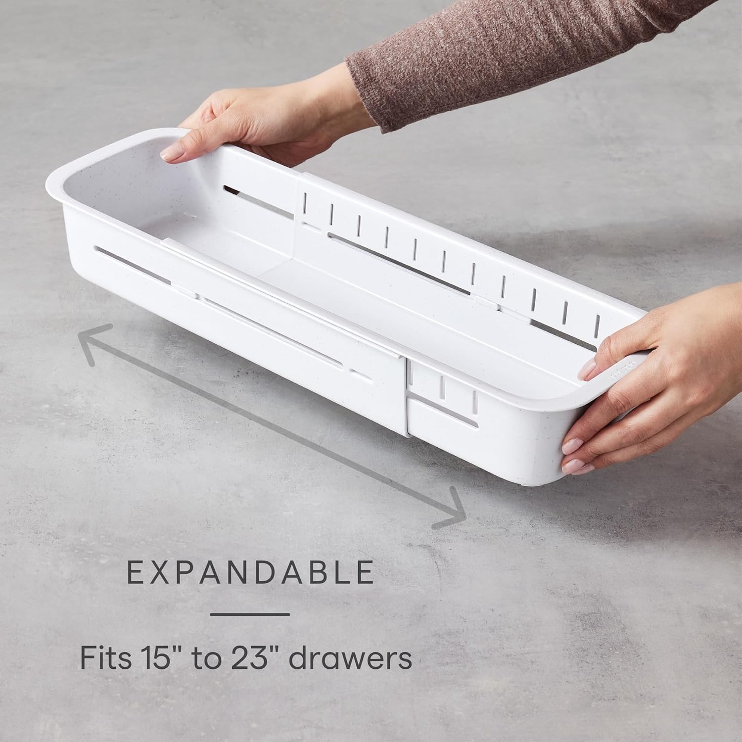 image:imageYouCopia DrawerFit Sliding Drawer Bin Expandable and Adjustable Kitchen Storage Organizer Speckled WhiteSorter