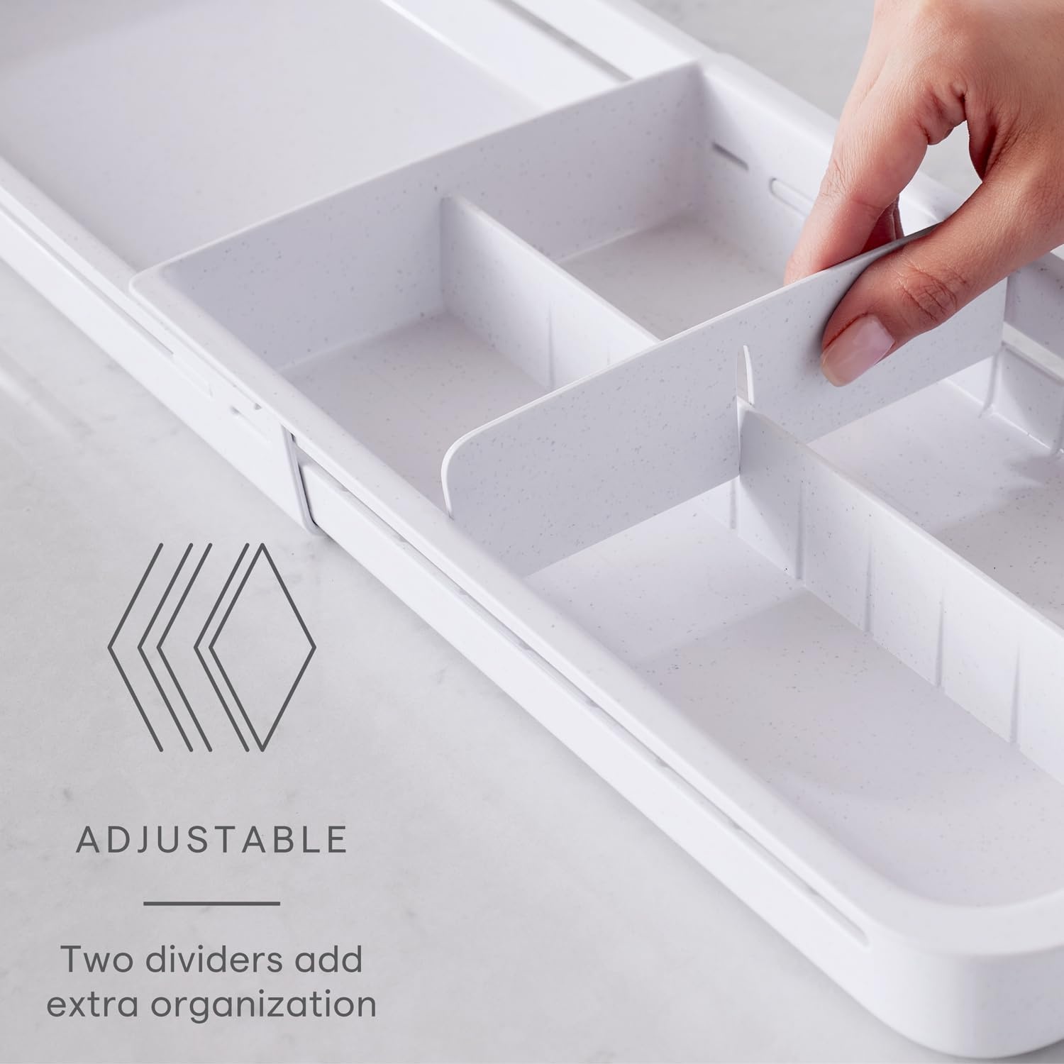 image:imageYouCopia DrawerFit Sliding Drawer Bin Expandable and Adjustable Kitchen Storage Organizer Speckled WhiteTray