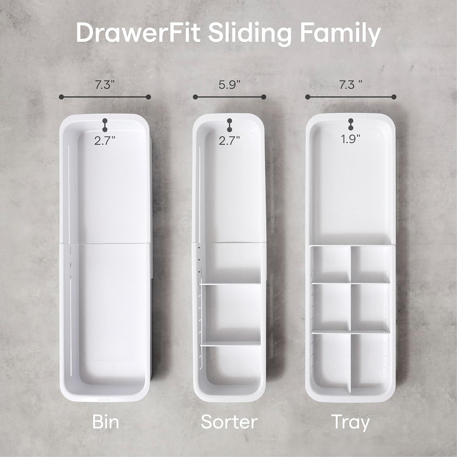 image:imageYouCopia DrawerFit Sliding Drawer Bin Expandable and Adjustable Kitchen Storage Organizer Speckled WhiteTray