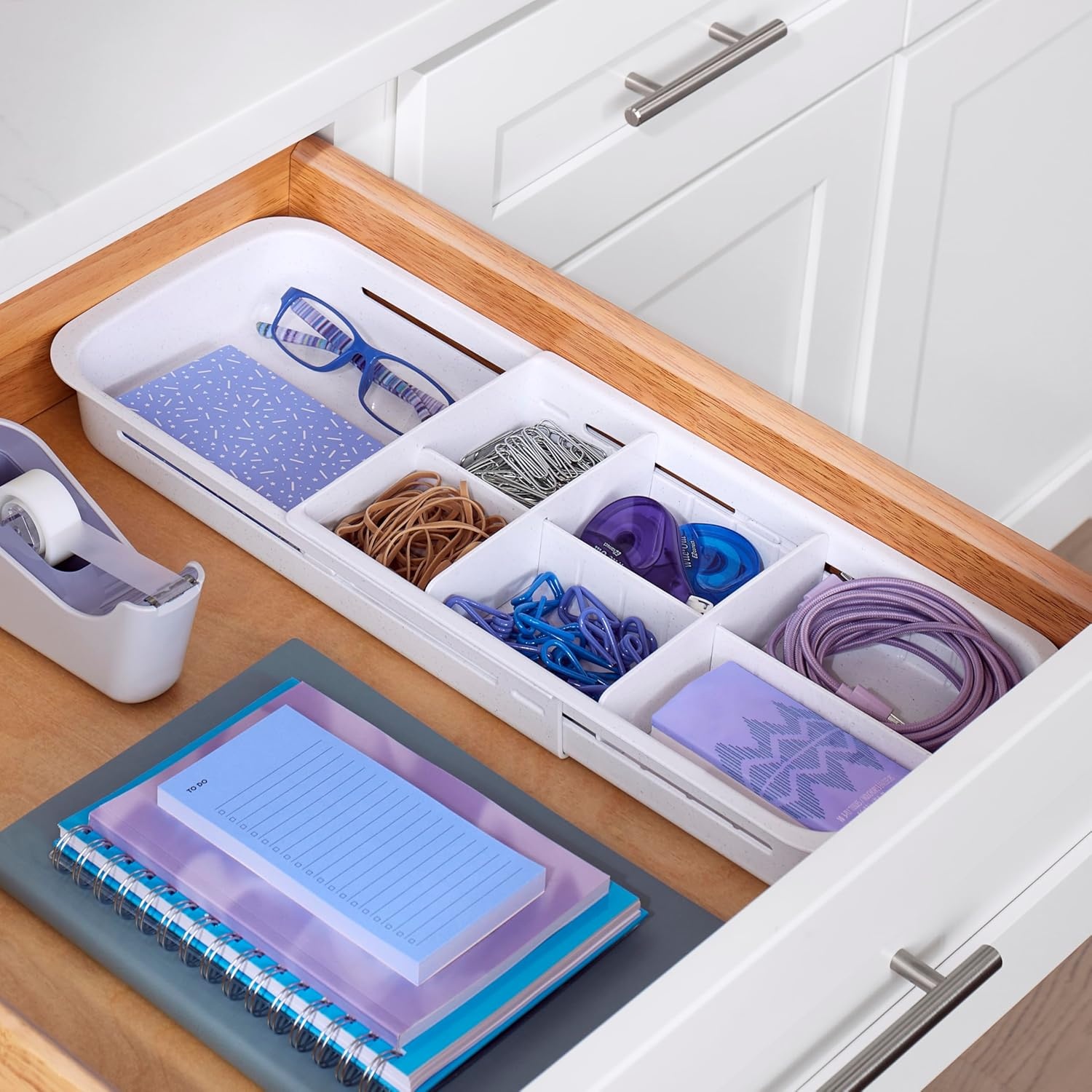 image:imageYouCopia DrawerFit Sliding Drawer Bin Expandable and Adjustable Kitchen Storage Organizer Speckled WhiteTray