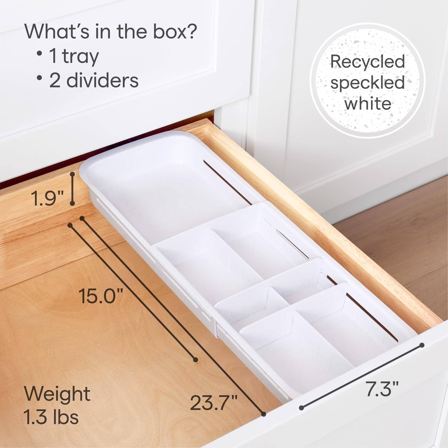 image:imageYouCopia DrawerFit Sliding Drawer Bin Expandable and Adjustable Kitchen Storage Organizer Speckled WhiteTray