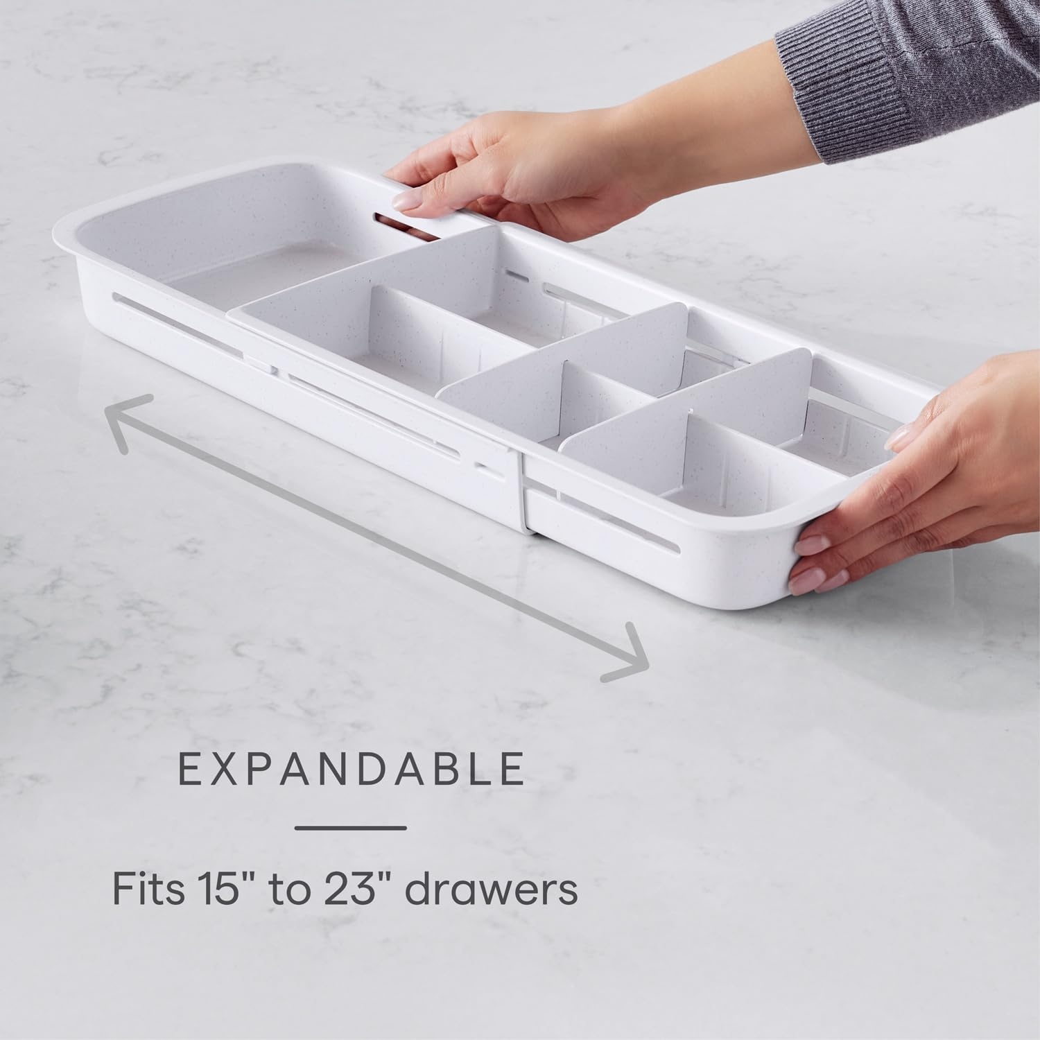 image:imageYouCopia DrawerFit Sliding Drawer Bin Expandable and Adjustable Kitchen Storage Organizer Speckled WhiteTray