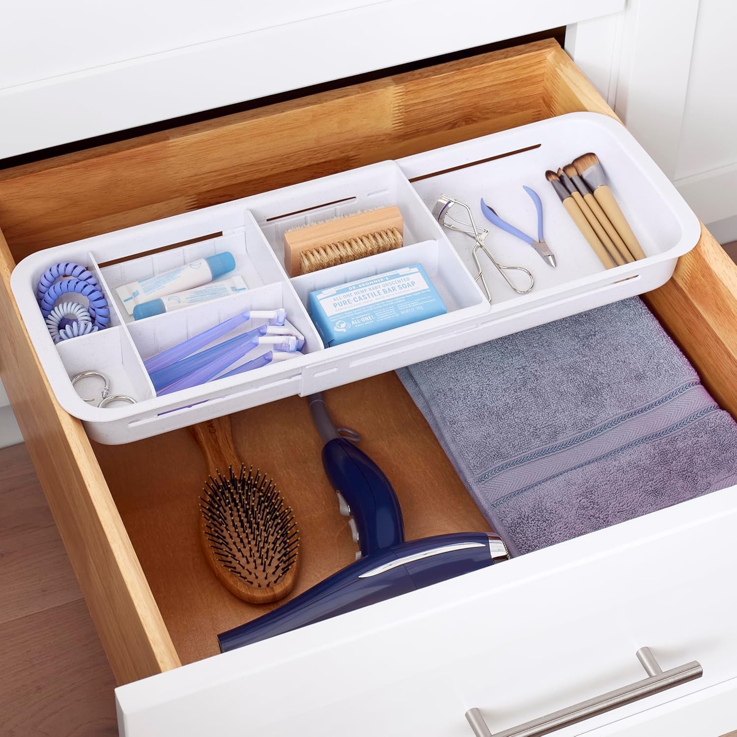 image:imageYouCopia DrawerFit Sliding Drawer Bin Expandable and Adjustable Kitchen Storage Organizer Speckled WhiteTray
