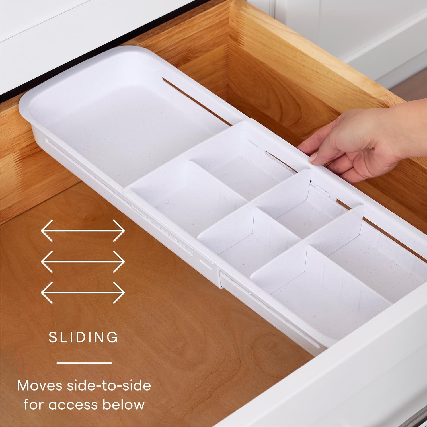 image:imageYouCopia DrawerFit Sliding Drawer Bin Expandable and Adjustable Kitchen Storage Organizer Speckled WhiteTray