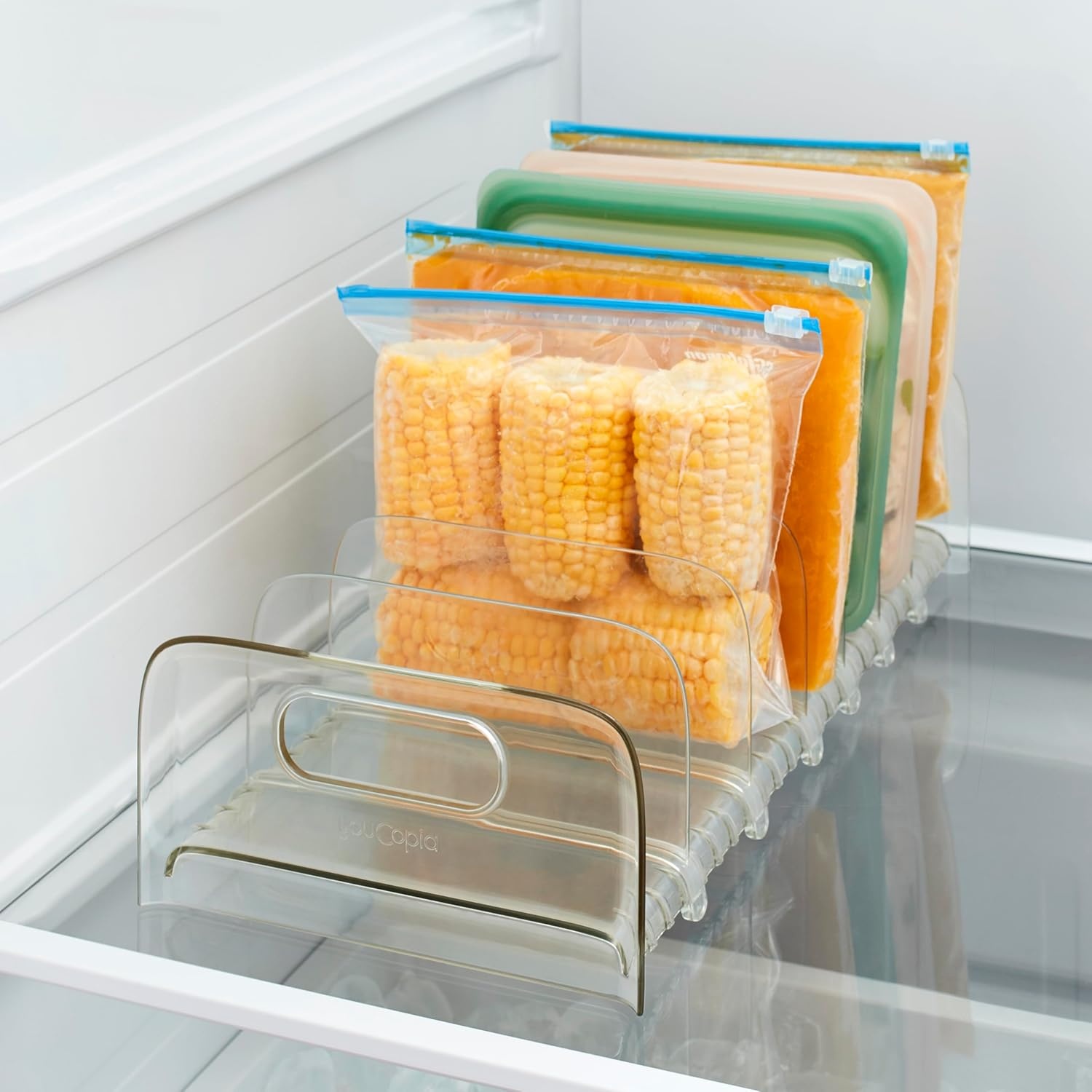 image:imageYouCopia FreezeUp Freezer Rack BPAFree Clear Fridge Organizer with Adjustable Dividers and Handles for Frozen Food Box and Meal Storage 15