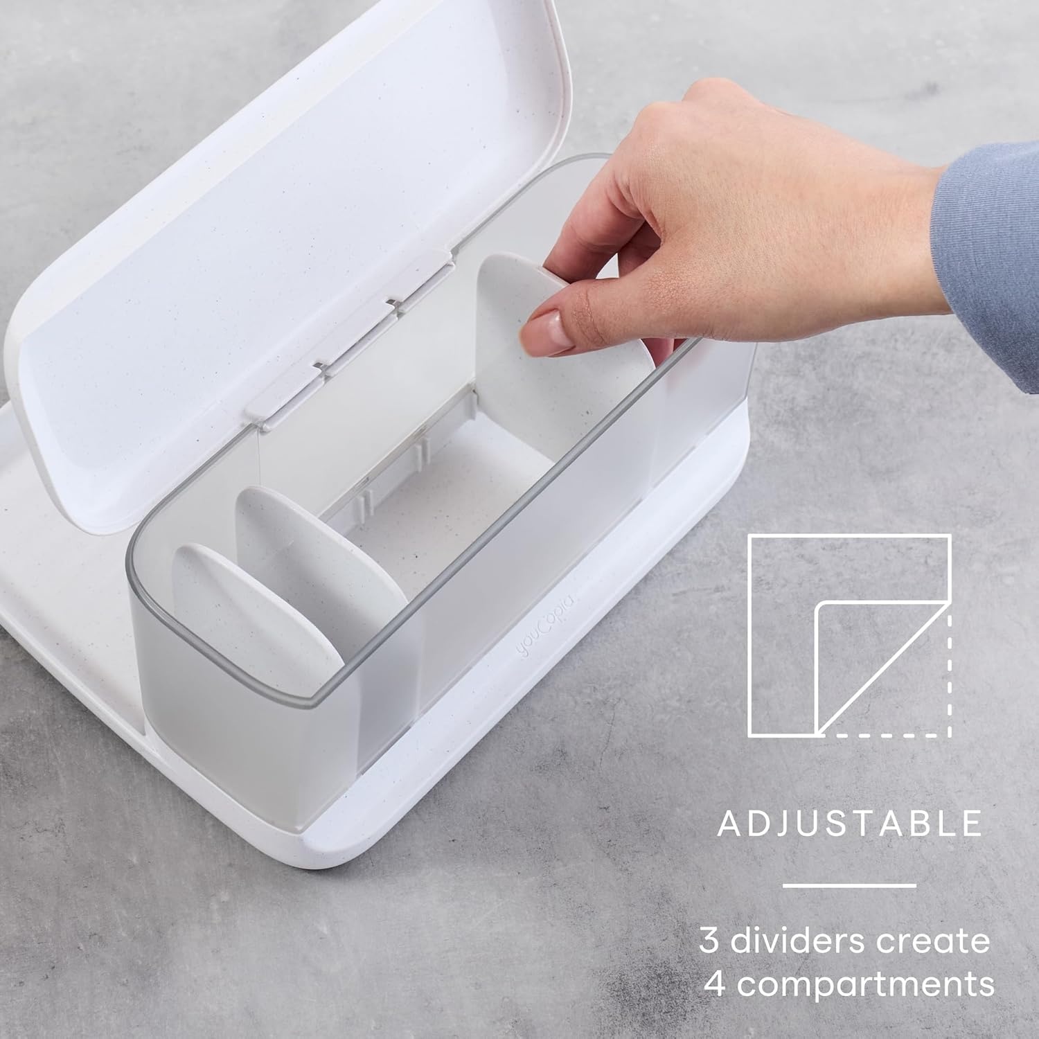 image:imageYouCopia HideAway Counter Caddy Bathroom Vanity Countertop Organizer Tray with Adjustable Dividers and Lid