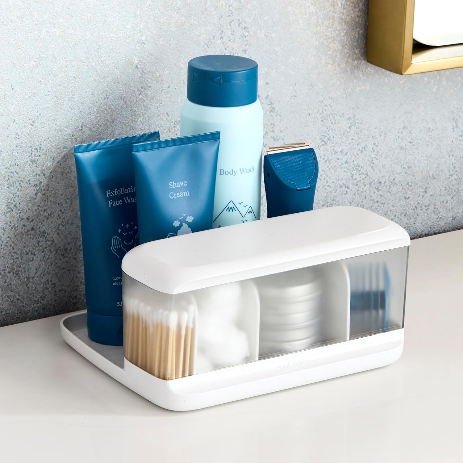 image:imageYouCopia HideAway Counter Caddy Bathroom Vanity Countertop Organizer Tray with Adjustable Dividers and Lid