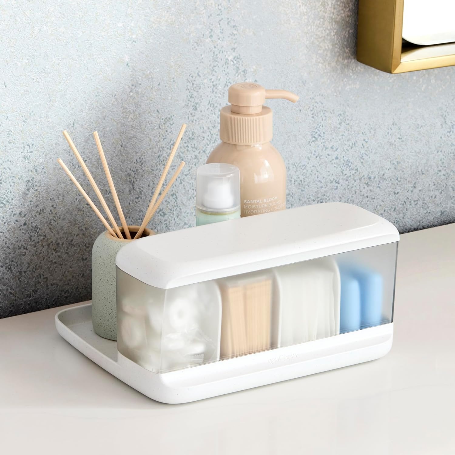 image:imageYouCopia HideAway Counter Caddy Bathroom Vanity Countertop Organizer Tray with Adjustable Dividers and Lid