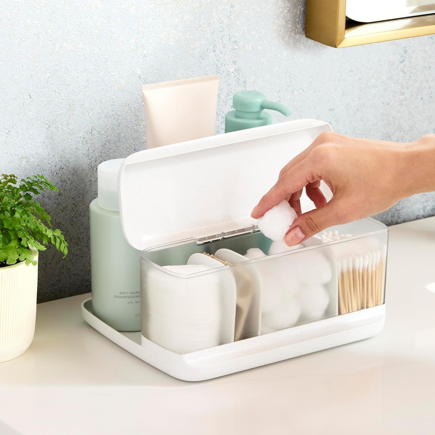 image:imageYouCopia HideAway Counter Caddy Bathroom Vanity Countertop Organizer Tray with Adjustable Dividers and Lid