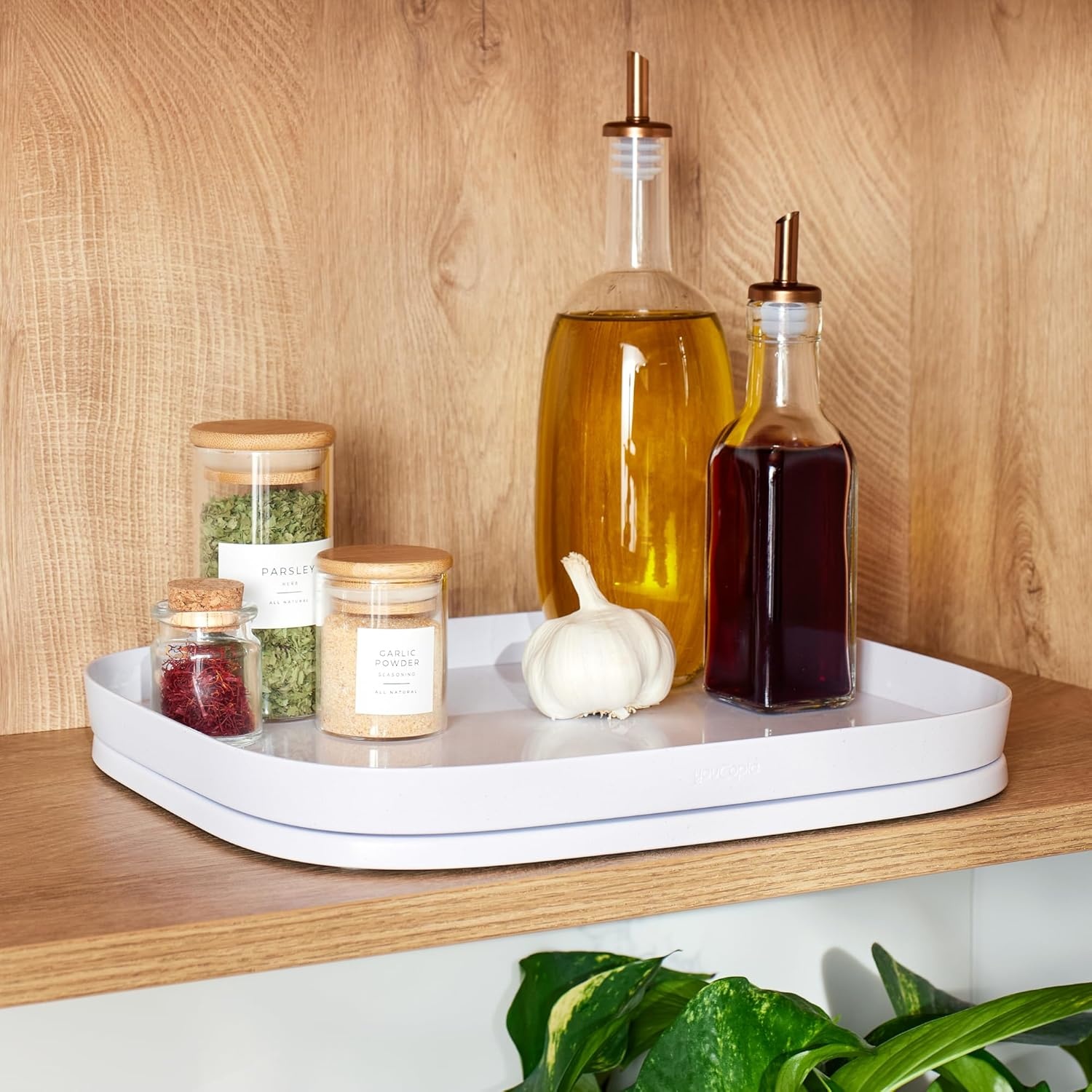 image:imageYouCopia MagicTrack Rectangle Lazy Susan Turntable Kitchen amp Bathroom Pantry Cabinet amp Countertop Storage Organizer with 360 Spin NonSlip White Speckled BPAFreeTurntable