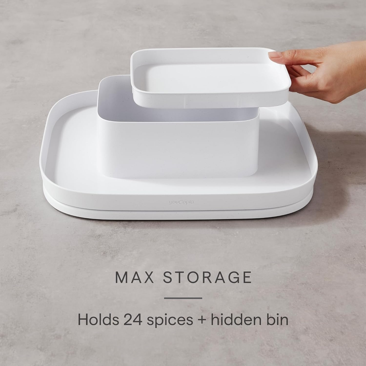 image:imageYouCopia MagicTrack Rectangle Lazy Susan Turntable Kitchen amp Bathroom Pantry Cabinet amp Countertop Storage Organizer with 360 Spin NonSlip White Speckled BPAFreeSpice Turntable