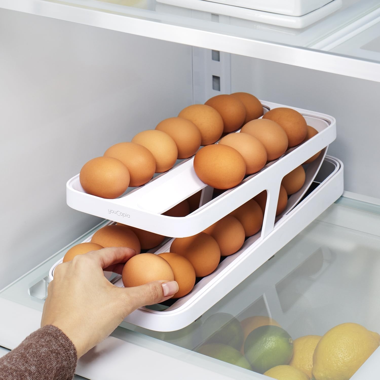 image:imageYouCopia RollDown Egg Dispenser SpaceSaving Rolling Eggs Dispenser and Organizer for Refrigerator StorageEgg Dispenser Double Track