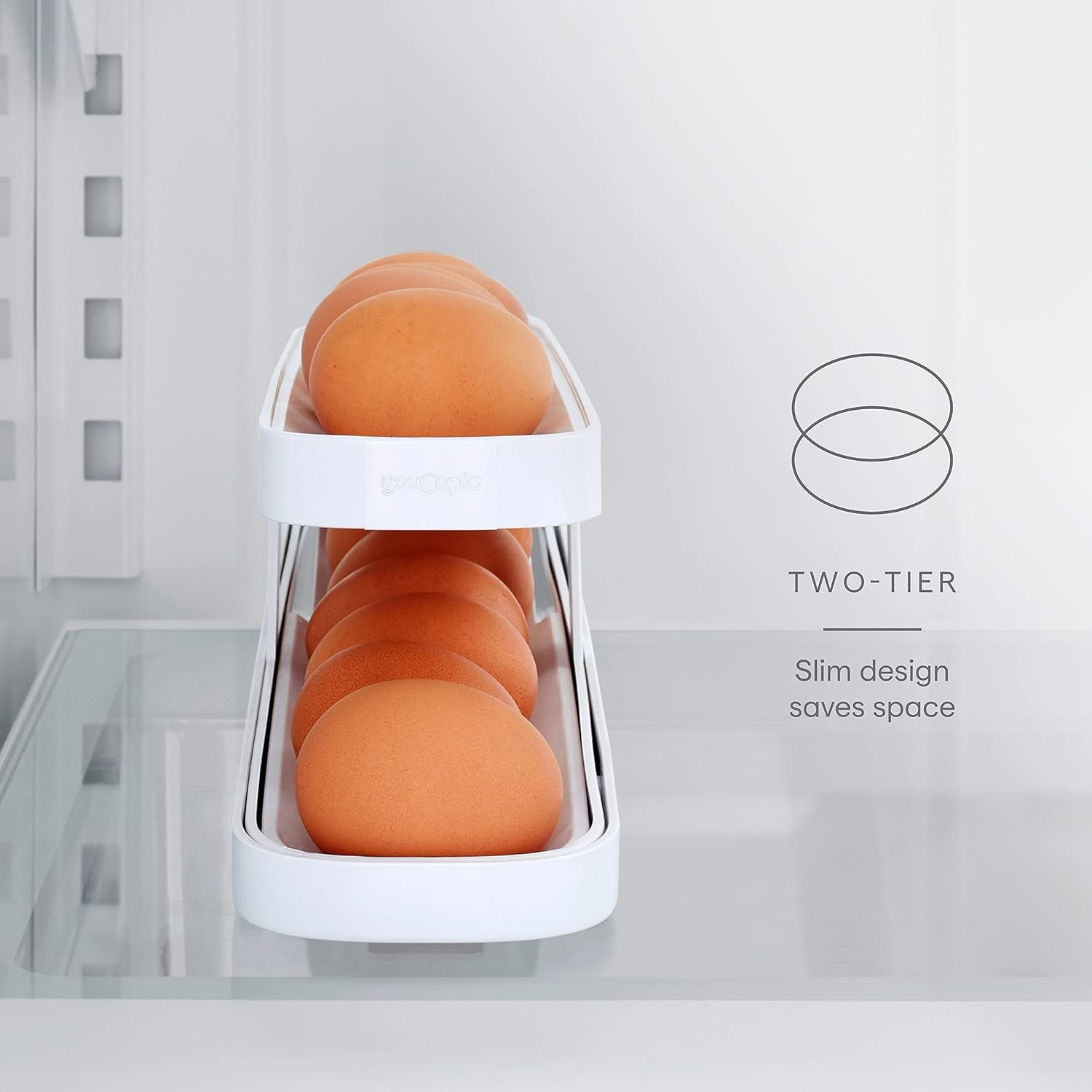 image:imageYouCopia RollDown Egg Dispenser SpaceSaving Rolling Eggs Dispenser and Organizer for Refrigerator StorageEgg Dispenser SpaceSaving