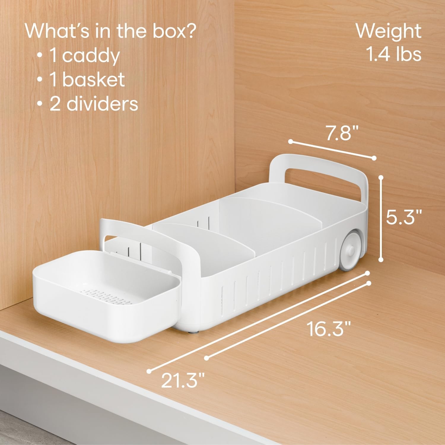 image:imageYouCopia RollOut Caddy Rolling Storage Bin with 2 Adjustable Dividers and Removable Basket for Kitchen and Bathroom Under Sink Organization 8 Wide8 Wide