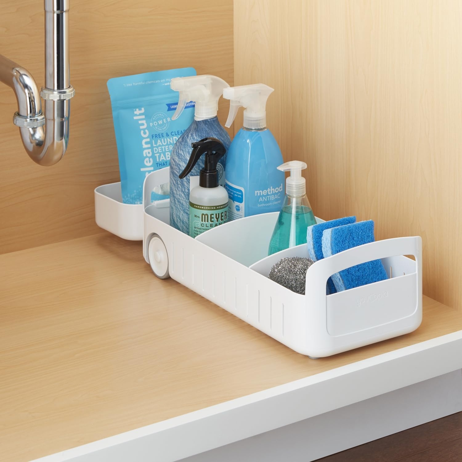 image:imageYouCopia RollOut Caddy Rolling Storage Bin with 2 Adjustable Dividers and Removable Basket for Kitchen and Bathroom Under Sink Organization 8 Wide8 Wide