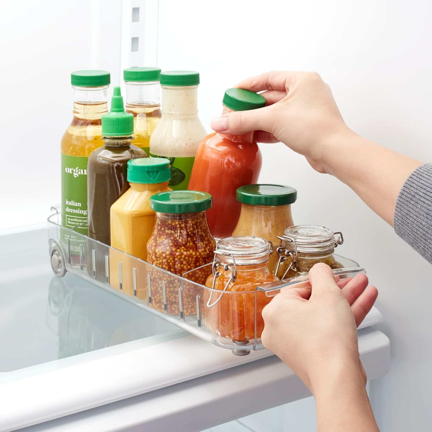 image:imageYouCopia RollOut Fridge Caddy BPAFree Clear Rolling Refrigerator Organizer Bin with Adjustable Dividers and Handles 9 WideClear