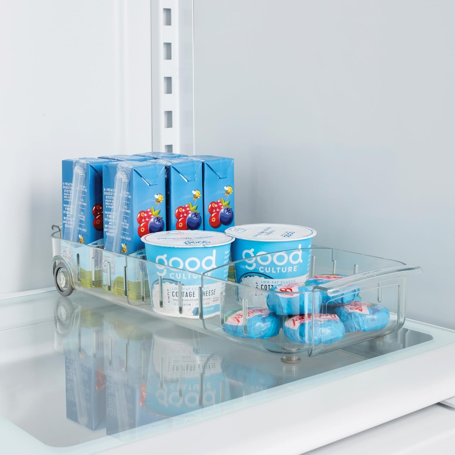 image:imageYouCopia RollOut Fridge Caddy BPAFree Clear Rolling Refrigerator Organizer Bin with Adjustable Dividers and Handles 9 WideClear