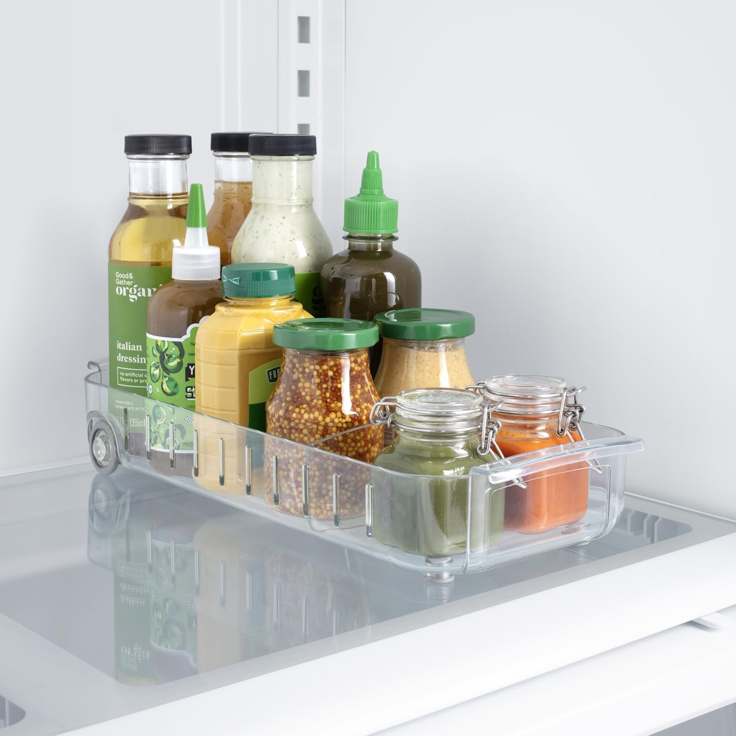 image:imageYouCopia RollOut Fridge Caddy BPAFree Clear Rolling Refrigerator Organizer Bin with Adjustable Dividers and Handles 9 WideClear