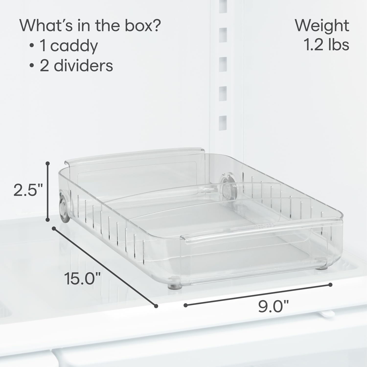 image:imageYouCopia RollOut Fridge Caddy BPAFree Clear Rolling Refrigerator Organizer Bin with Adjustable Dividers and Handles 9 WideClear