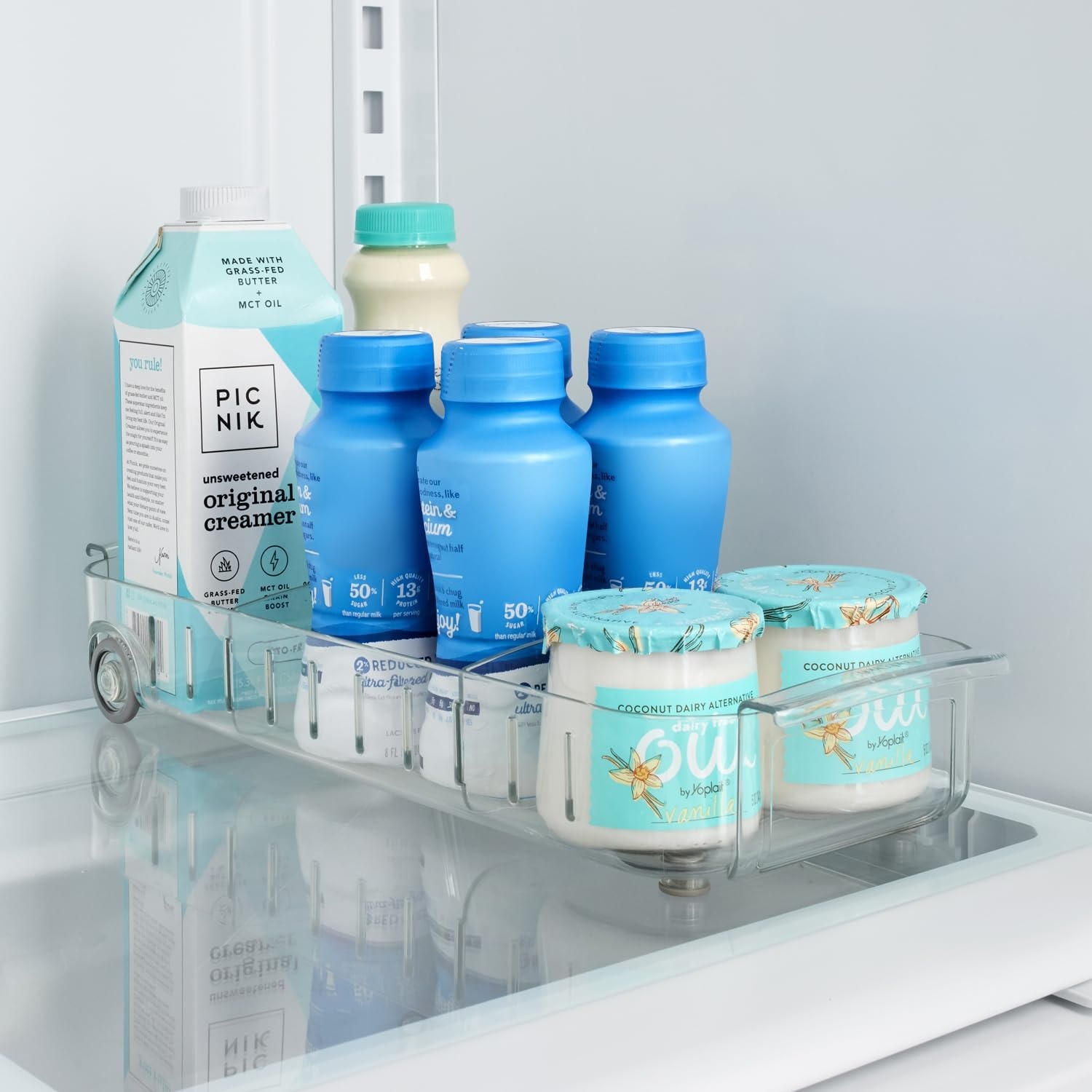 image:imageYouCopia RollOut Fridge Caddy BPAFree Clear Rolling Refrigerator Organizer Bin with Adjustable Dividers and Handles 9 WideClear