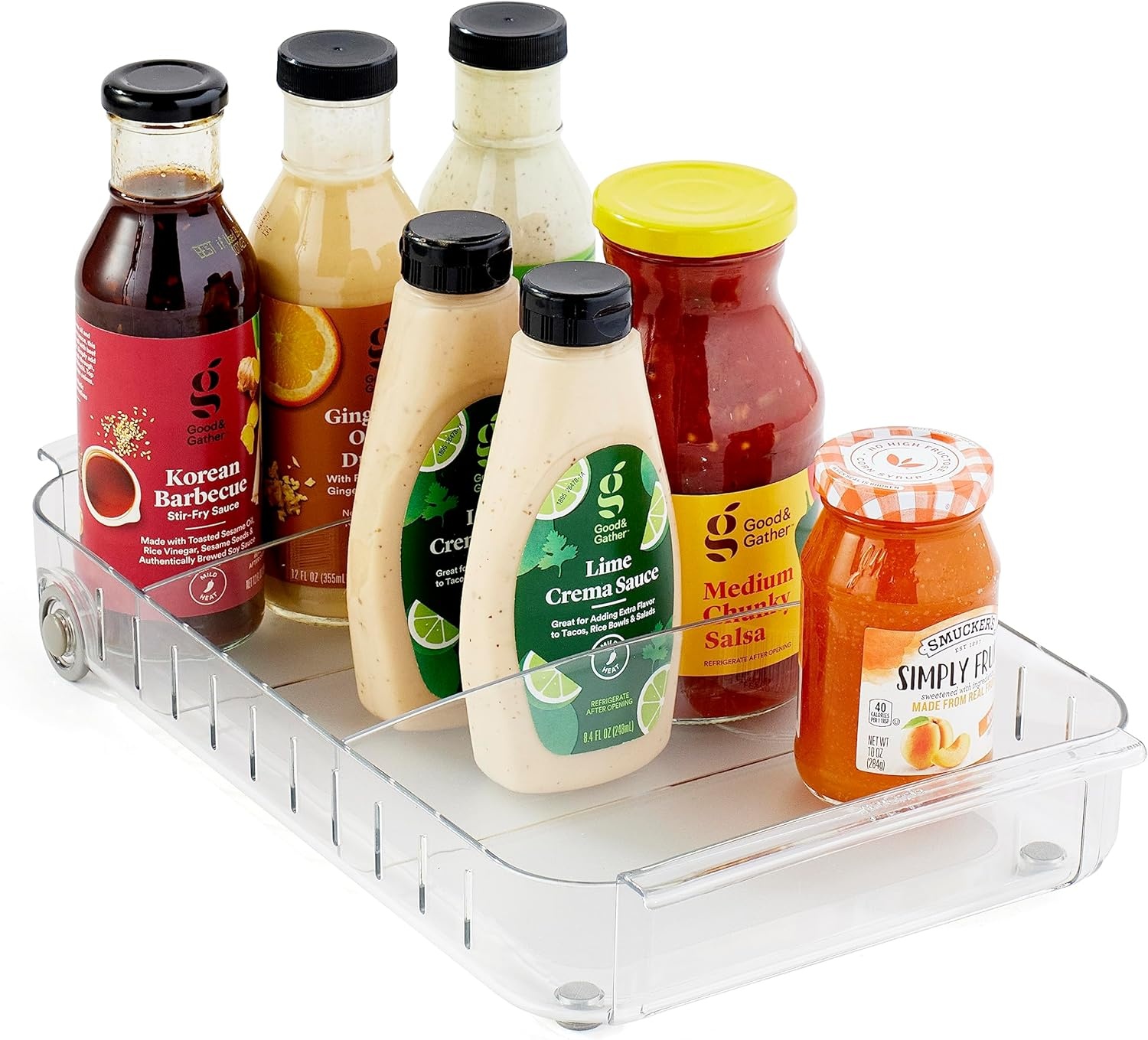 image:imageYouCopia RollOut Fridge Caddy BPAFree Clear Rolling Refrigerator Organizer Bin with Adjustable Dividers and Handles 9 WideClear