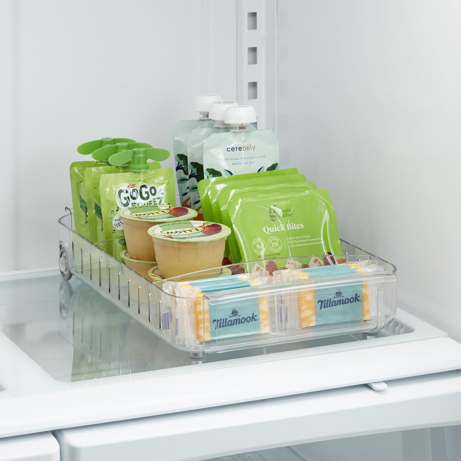 image:imageYouCopia RollOut Fridge Caddy BPAFree Clear Rolling Refrigerator Organizer Bin with Adjustable Dividers and Handles 9 WideClear