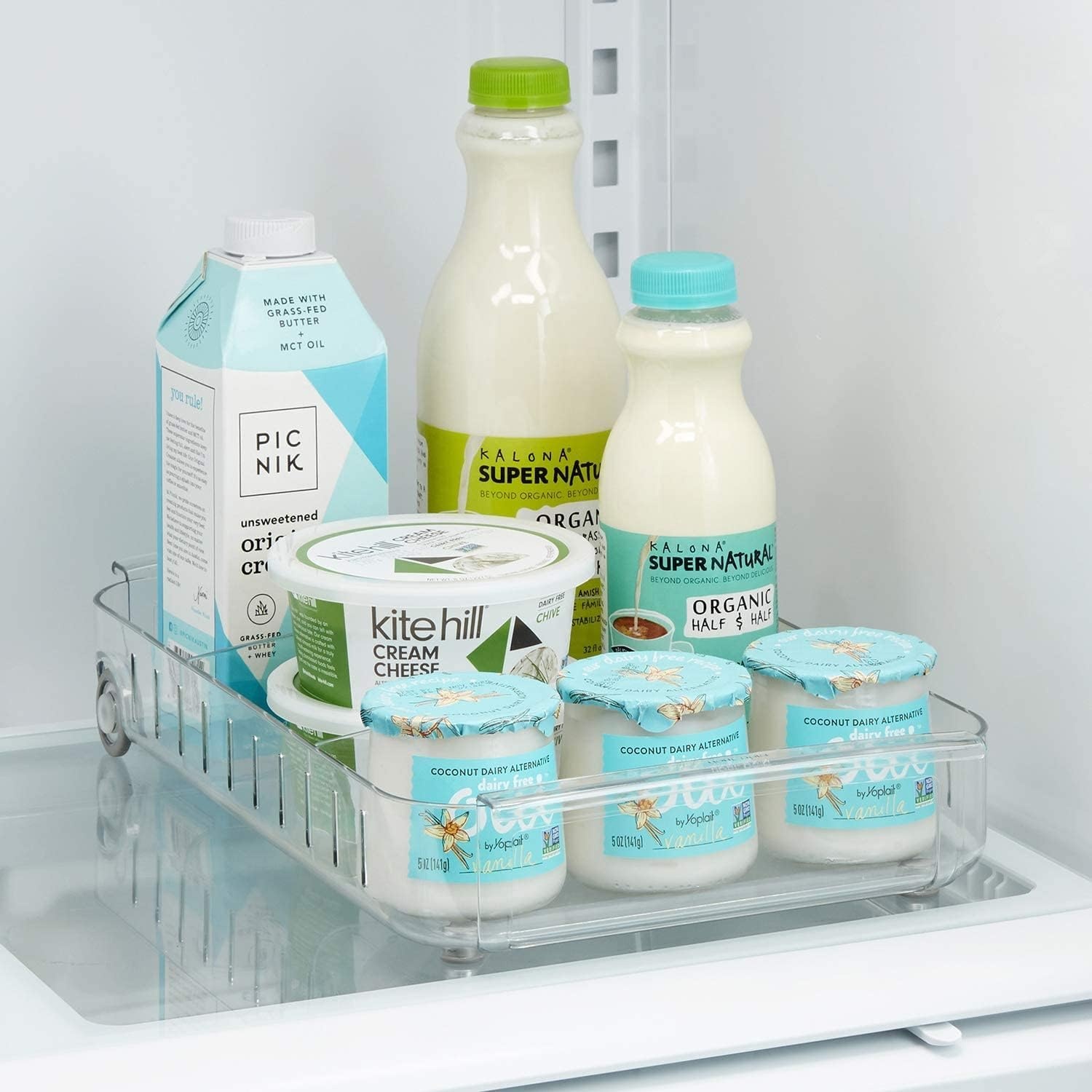 image:imageYouCopia RollOut Fridge Caddy BPAFree Clear Rolling Refrigerator Organizer Bin with Adjustable Dividers and Handles 9 WideClear