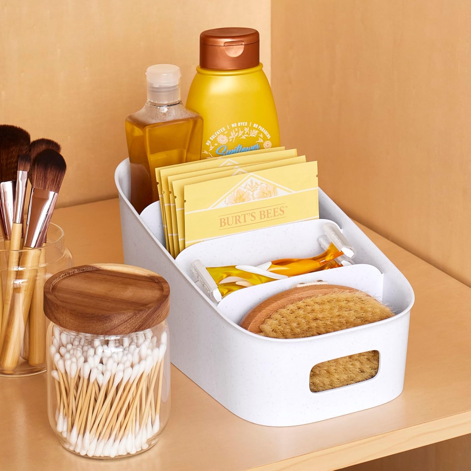 image:imageYouCopia ShelfBin Adjustable Snack Bin BPAFree Divided Storage Basket for Kitchen Pantry Organization One Size Speckled WhiteTiered Packet Organizer