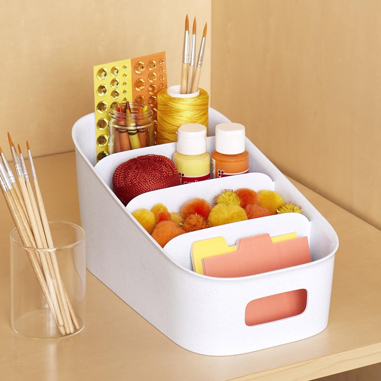 image:imageYouCopia ShelfBin Adjustable Snack Bin BPAFree Divided Storage Basket for Kitchen Pantry Organization One Size Speckled WhiteTiered Packet Organizer