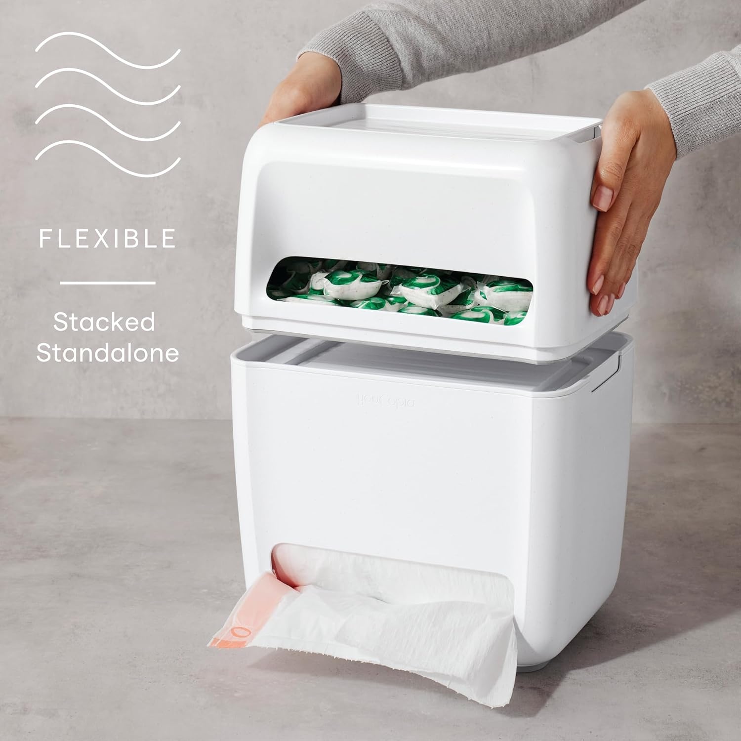 image:imageYouCopia SinkSuite Trash Bag Dispenser Standing Garbage Bag Organizer with Removable Lid and Cradle for Storage Speckled WhiteBag Pod Dispenser